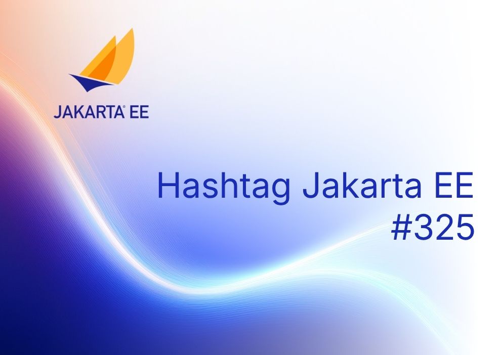Jakarta EE logo with the words hashtag jakarta EE number 325