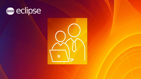 The logo of the 2025 release of Eclipse IDE with a picture illustrating a mentor helping a student