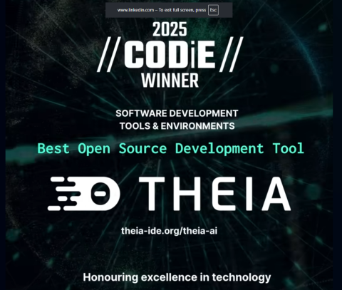 Theia AI as Best Open Source Project 2025 Codie Award banner