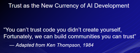 Sentence "you can't trust code you didn't create yourself. Fortunately, we can build communities you can trust".